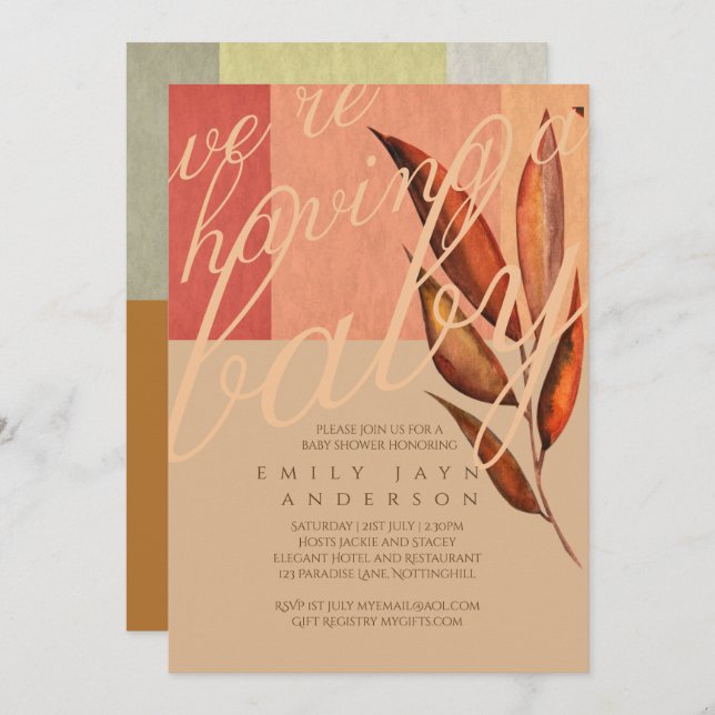 Modern Autumn Fall Leaves Baby Shower Invitation (Front/Back)