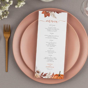 Modern autumn fall terracotta foliage wedding menu