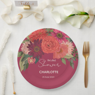 Modern Autumn Floral Bouquet Bridal Shower Paper Plate