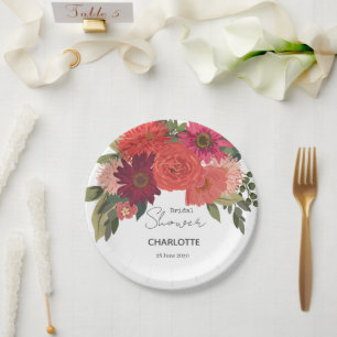 Modern Autumn Floral Bouquet Bridal Shower Paper Plate