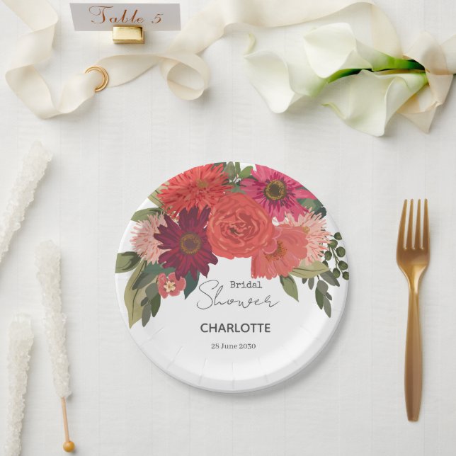 Modern Autumn Floral Bouquet Bridal Shower Paper Plate (Wedding)