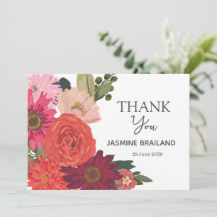 Modern  Autumn Floral Bouquet Bridal Shower    Thank You Card