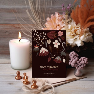 Modern Autumn Floral "Give Thanks" Thanksgiving Invitation