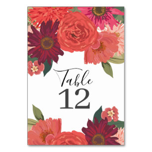 Modern Autumn Floral Wedding Table Number