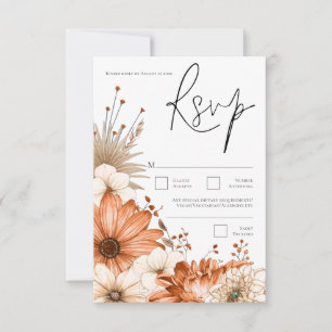 Modern Autumn Florals Terracotta Cream Script RSVP Card
