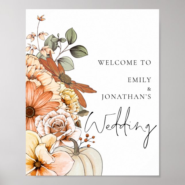 Modern Autumn Florals Welcome to Wedding Poster (Front)