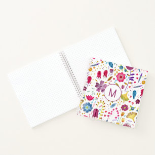 Modern Autumn Flower Watercolor Monogram Notebook