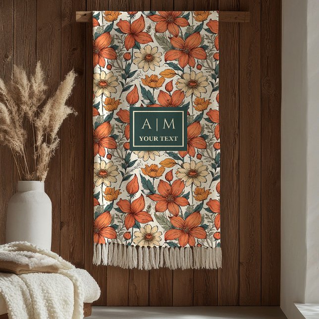 Modern Autumn Flowers Sage Pastel Olive Rusty Fleece Blanket (Modern Autumn Flowers Sage Pastel Olive Rust Blanket

)