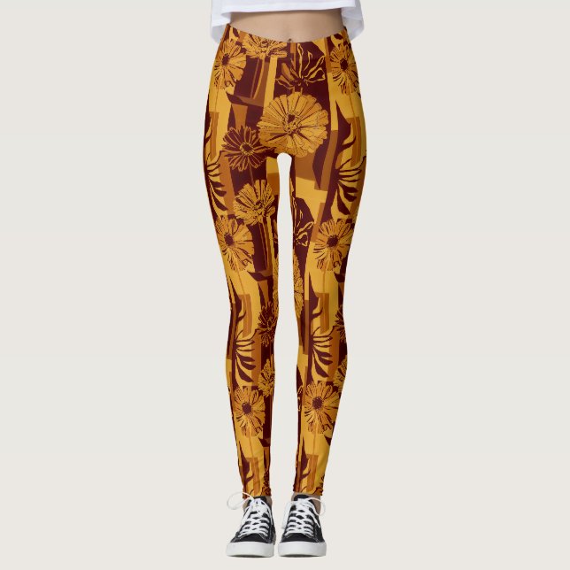 Modern Autumn Geometric Floral Pattern Leggings (Front)