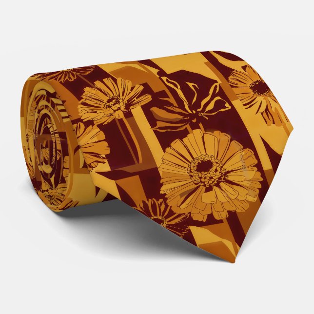 Modern Autumn Geometric Floral Pattern Tie (Rolled)