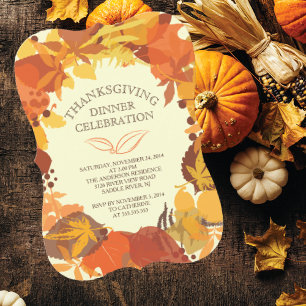 Modern Autumn Leaf Thanksgiving Dinner Invitation