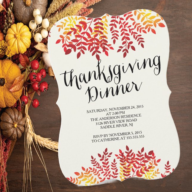 Modern Autumn Leaf Thanksgiving Dinner Invitation (Creator Uploaded)