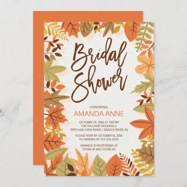 Modern Autumn Leaves Bridal Shower Invitation (Front/Back)