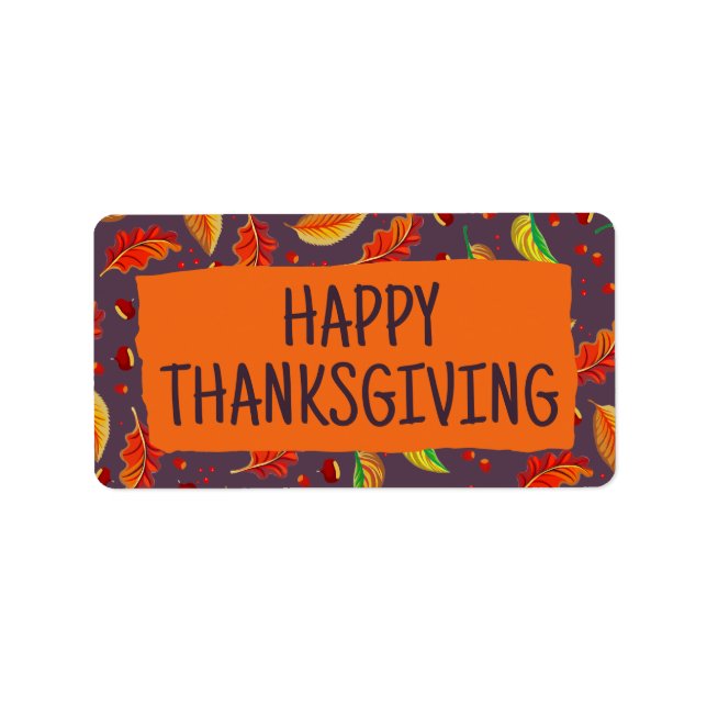   Modern Autumn Leaves Chestnuts Fall Thanksgiving Label (Front)