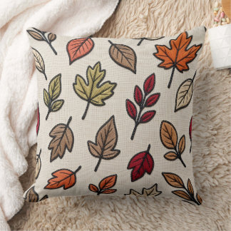 Modern Autumn Leaves Embroidered Aesthetic Cushion