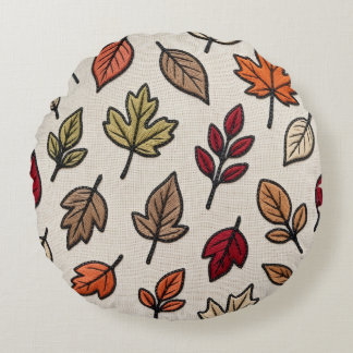 Modern Autumn Leaves Embroidered Aesthetic Round Cushion