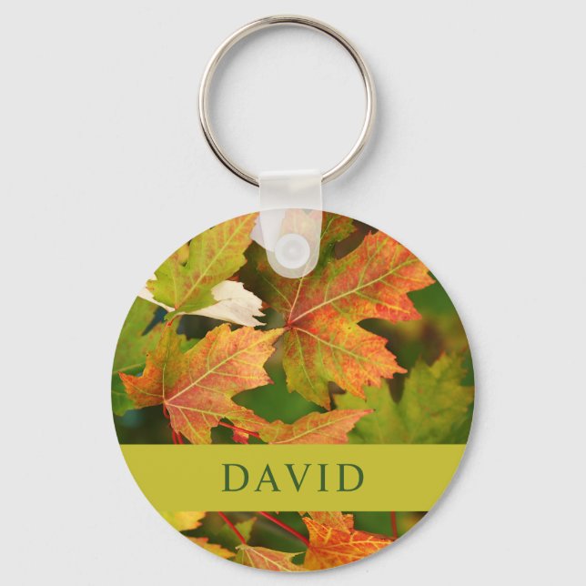 Modern Autumn Leaves Key Ring (Front)