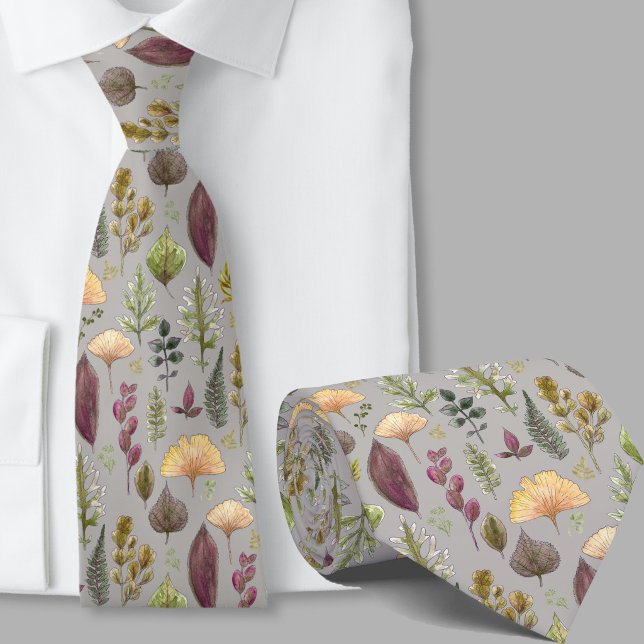 Modern autumn leaves pattern botanical grey tie (Creator Uploaded)