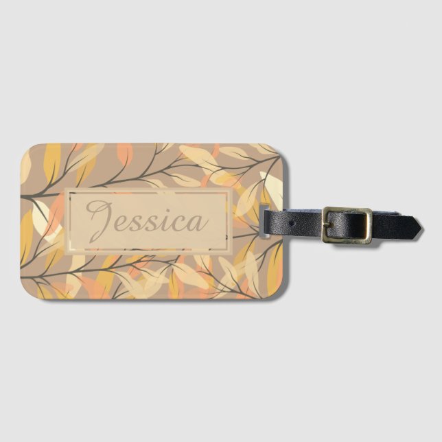 Modern Autumn Leaves Pattern Personalised Luggage Tag (Front Horizontal)