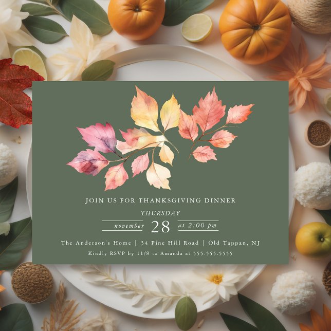 Modern Autumn LeavesThanksgiving Dinner Invitation (Creator Uploaded)