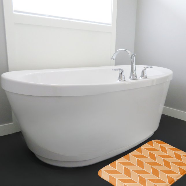 Modern Autumn Orange Peach Herringbone Pattern Bath Mat (Creator Uploaded)