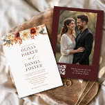 Modern Autumn Photo QR Code Fall Wedding Invitation<br><div class="desc">Bring elegance and convenience together with this autumn wedding invitation featuring your photo and a custom QR code. Surrounded by seasonal fall florals in warm, romantic tones, this design is both stylish and functional. Guests can scan the QR code to instantly RSVP, access your wedding website, or view event details...</div>