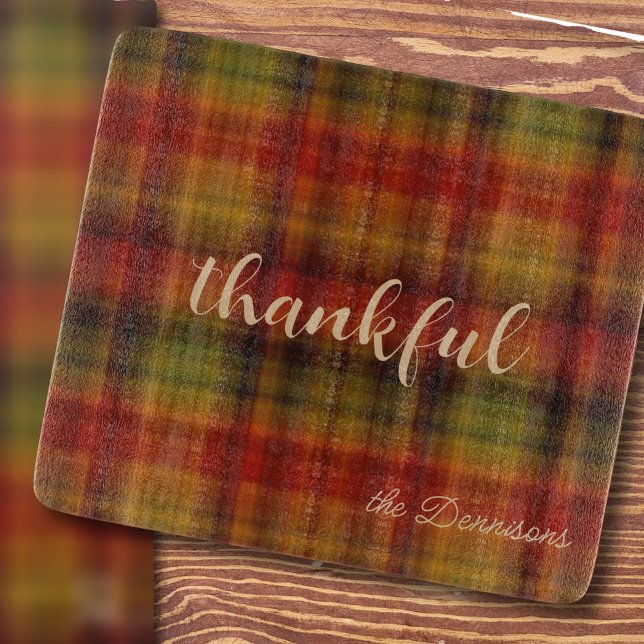 Modern Autumn Plaid Print Glass Cutting Board (Creator Uploaded)