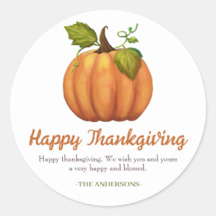 Modern Autumn Pumpkin Happy thanksgiving family Classic Round Sticker