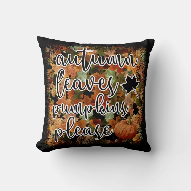 Modern Autumn Pumpkin Leaves Cotton 16"X16 Cushion (Front)