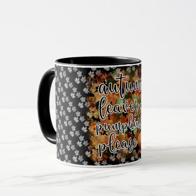 Modern Autumn Pumpkin Leaves Mug (Front Left)