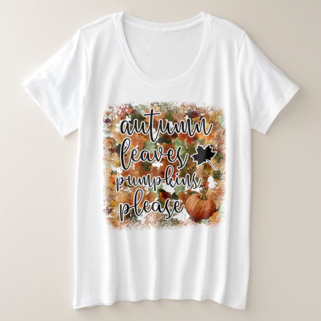 Modern Autumn Pumpkin Leaves Plus Size T-Shirt (Design Front)