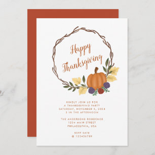 Modern Autumn Pumpkin Wreath Thanksgiving Party In Invitation