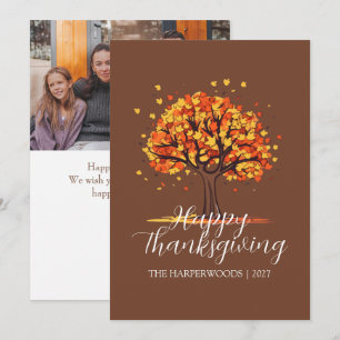 Modern Autumn Tree Family Thanksgiving Holiday Card