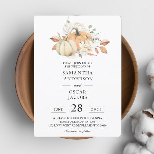 Modern Autumn Watercolor Pumpkins & Flowers  Invitation