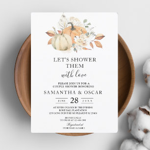 Modern Autumn Watercolor Pumpkins & Flowers Invitation