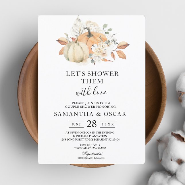 Modern Autumn Watercolor Pumpkins & Flowers  Invitation (Creator Uploaded)