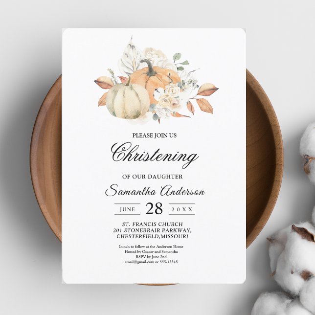 Modern Autumn Watercolor Pumpkins & Flowers  Invitation (Creator Uploaded)