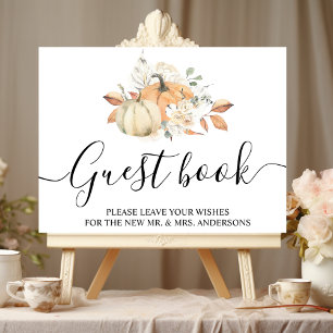 Modern Autumn Watercolor Pumpkins & Flowers  Poster
