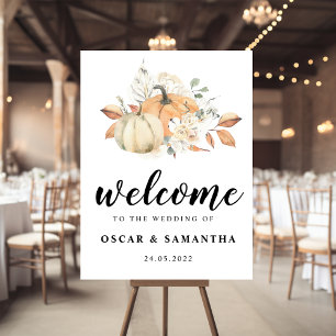 Modern Autumn Watercolor Pumpkins & Flowers Poster