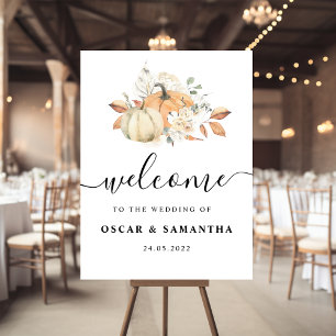 Modern Autumn Watercolor Pumpkins & Flowers  Poster