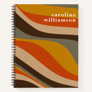 Modern Autumn Wavy Lines Earth Tones Personalised Notebook