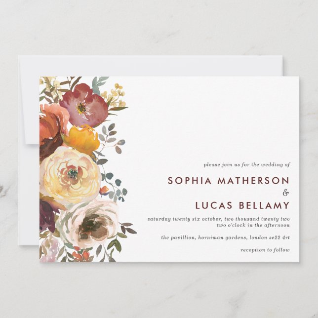 Modern Autumnal Flowers Wedding Invitation (Front)