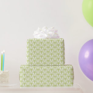 Modern avocado green white custom monogram wrapping paper