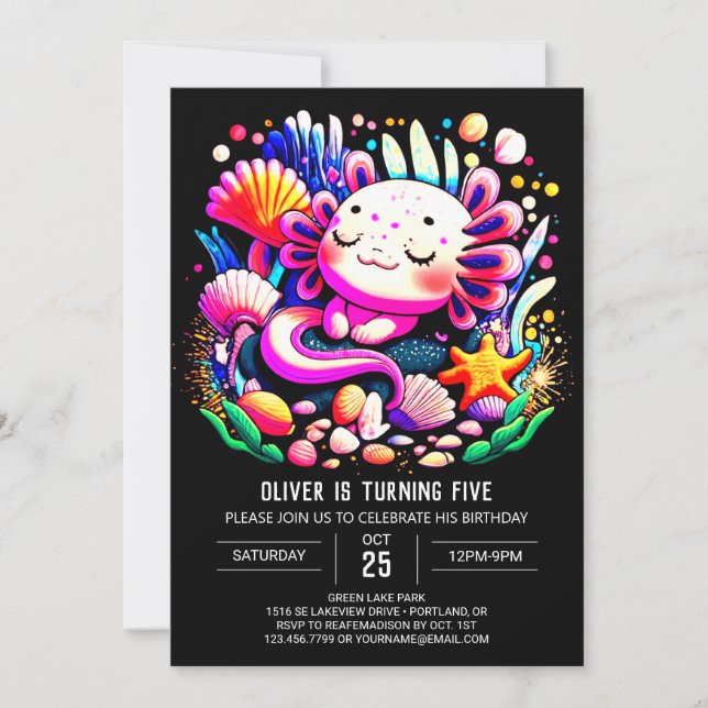 Modern Axolotl Digital Birthday Celebration Invitation (Front)