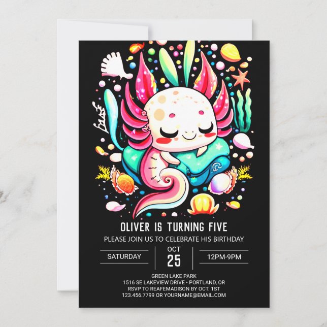 Modern Axolotl Kids Birthday Invitation (Front)