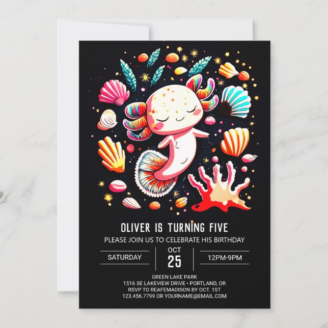 Modern Axolotl Whimsical Birthday Invitation (Front)