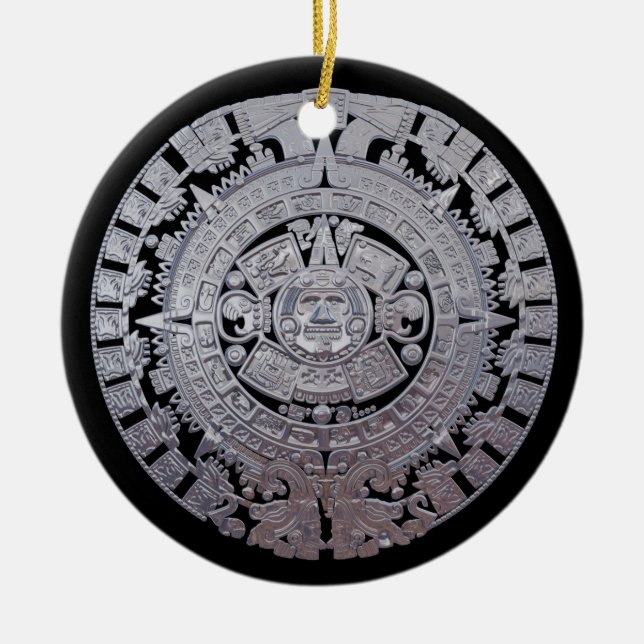 Modern Aztec Mayan Calender Ceramic Tree Decoration (Front)