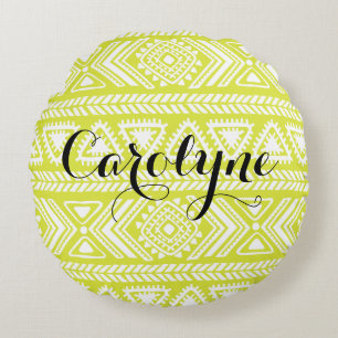 Modern Aztec Pattern Chartreuse Personalised Round Cushion