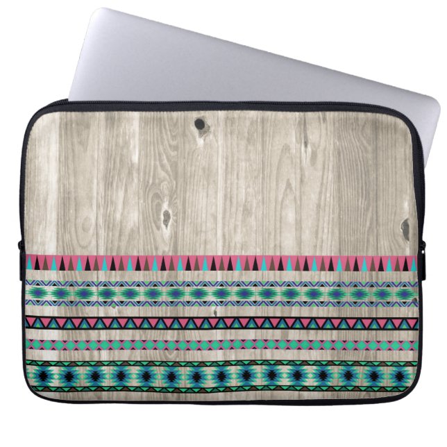 Modern Aztec Pattern on Wood Laptop Sleeve (Front)