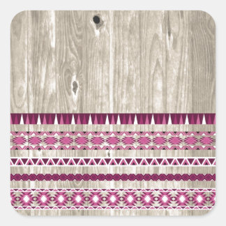 Modern Aztec Pattern on Wood Square Sticker
